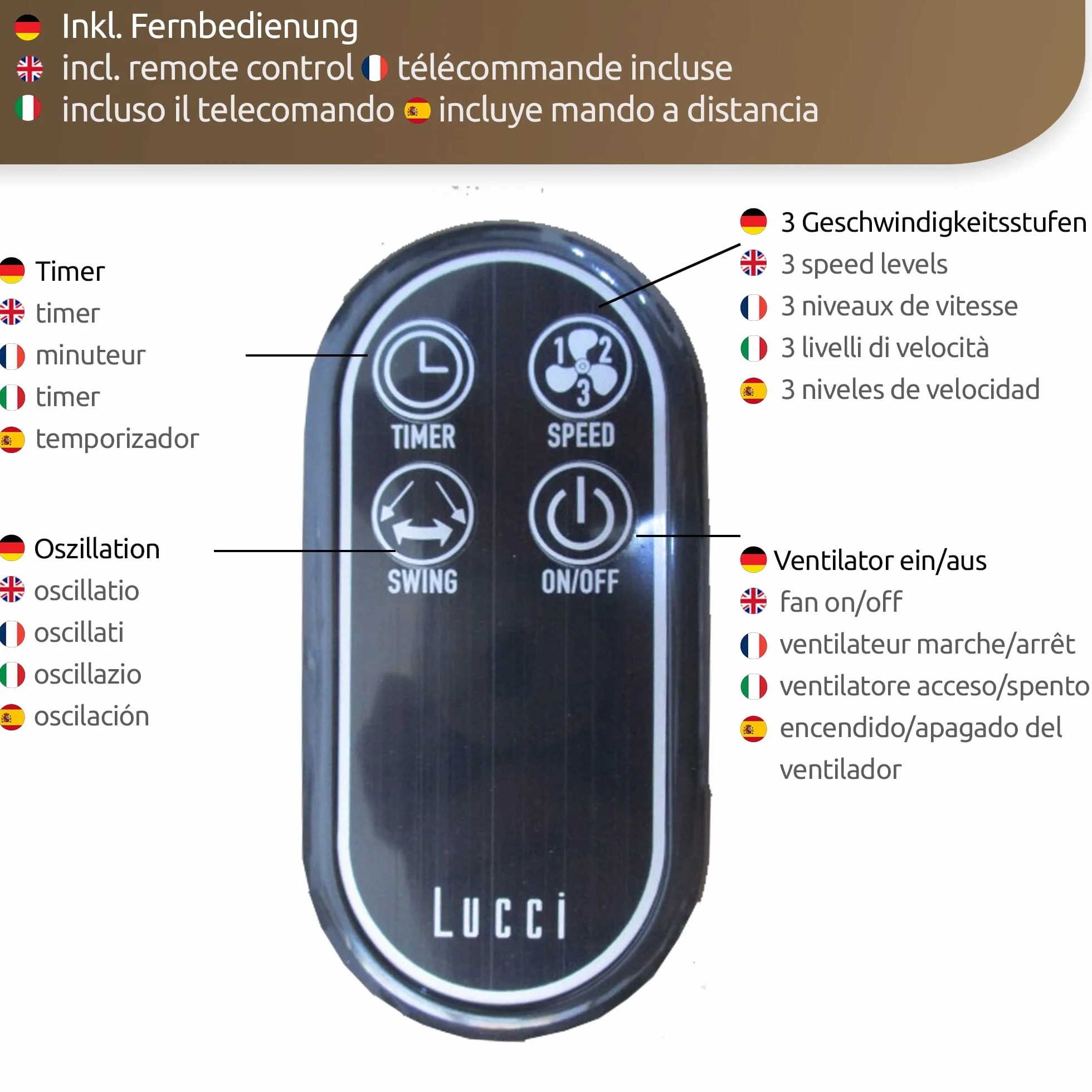 Lucci AIR BK Ventilateur mural (Ø) 410 mm Couleur du boîtier (détails): noir