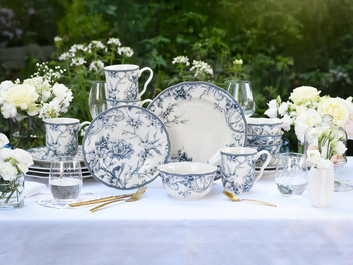 CreaTable, 24776 Série Adelaide Blue Service de table 16 pièces en porcelaine pour 4 personnes, passe au lave-vaisselle et au micro-ondes, production de qualité