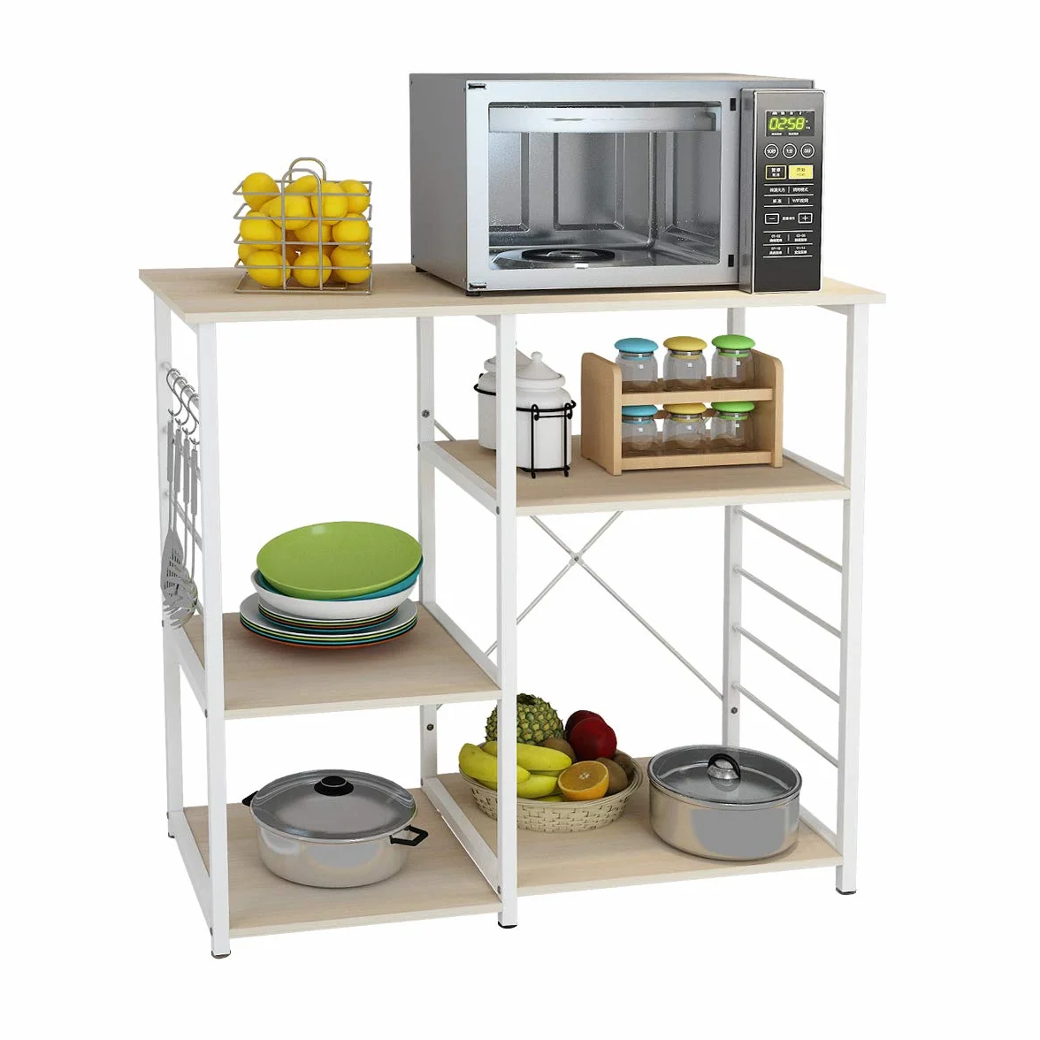 DlandHome Etagères de Cuisine pour Le Stockage, Meuble Rangement Desserte de Cuisine avec 3+3 Tablettes pour Micro-Ondes, Four, Outils de Cuisine, 90L * 39W * 83H cm Érable