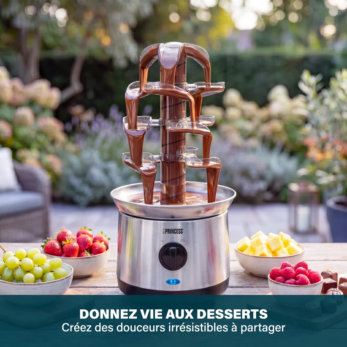 Princess Fontaine à Chocolat en Acier Inoxydable, 4 Niveaux, Fonction Maintien au Chaud, Pompe et Température Réglables, Pour Desserts et Fêtes, 01.293000.01.001