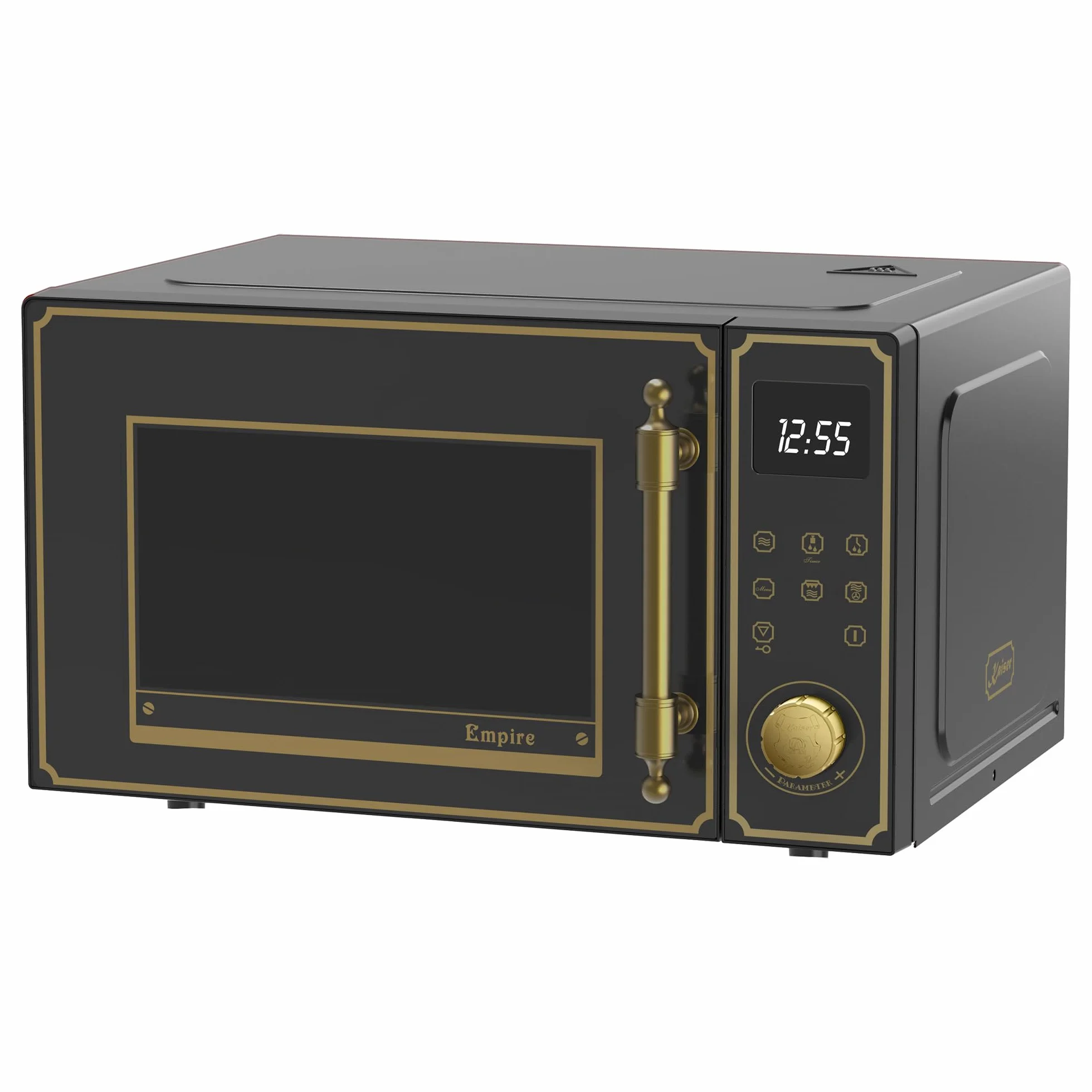 Kaiser Empire M 2530 Four micro-ondes rétro noir 25 l 1200 W barbecue 2200 W chaleur tournant FullTouch verre métal