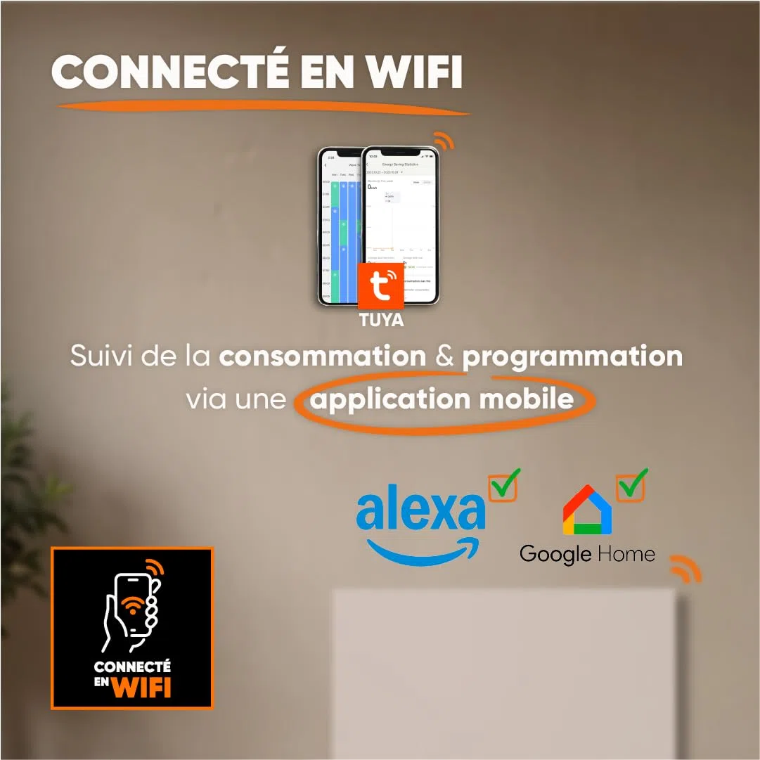 Radiateur électrique fixe connecté WIFI à inertie sèche céramique 2000W Bestherm LESSO CONNECT horizontal blanc