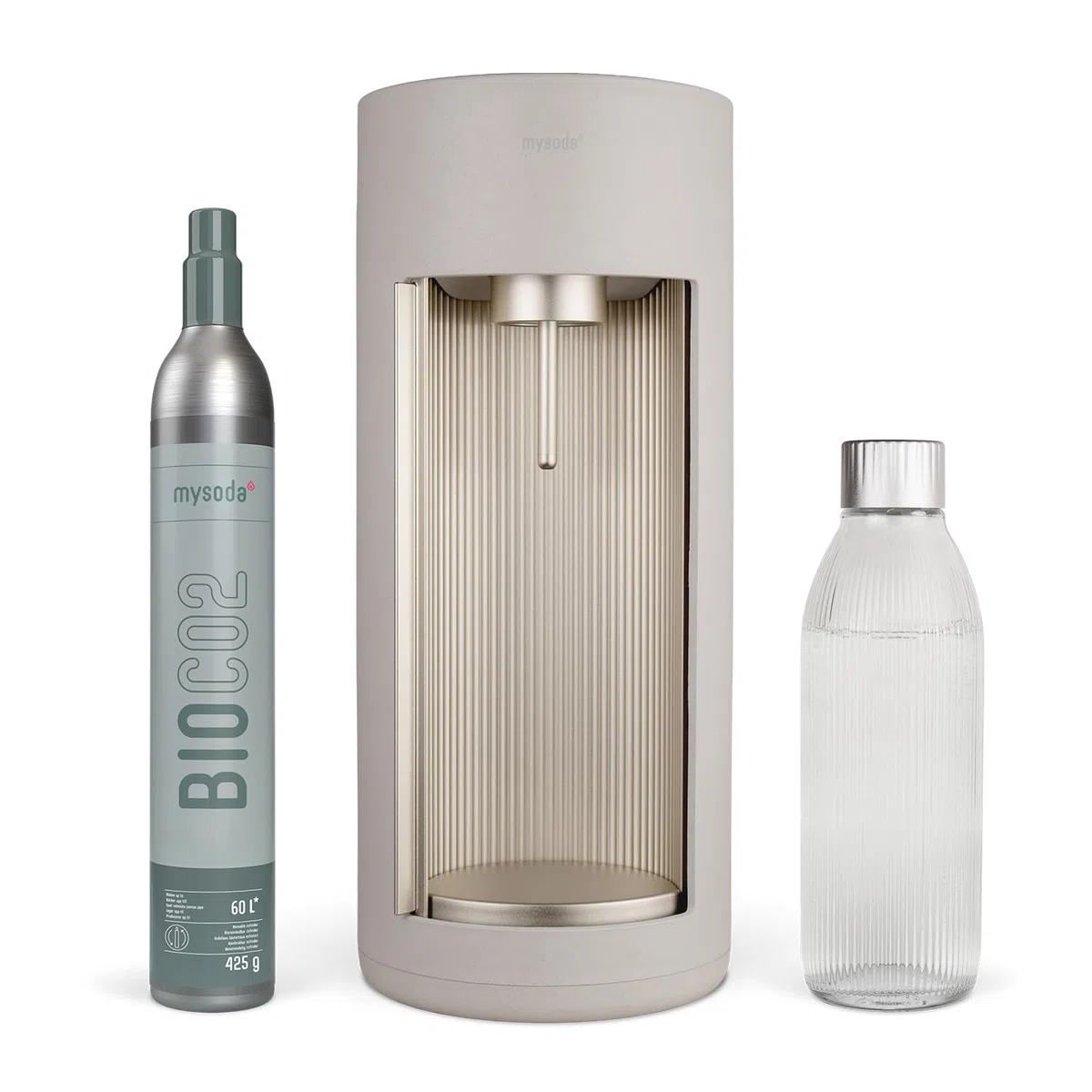 Mysoda Glassy - Machine à eau pétillante avec 1 bouteille en verre en un cylindre de CO2 – Clay
