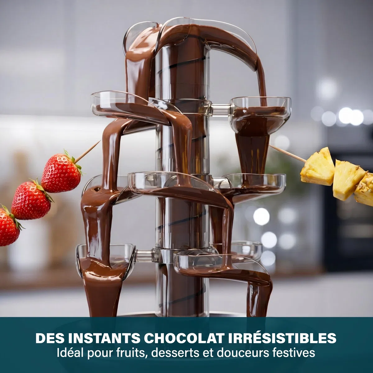 Princess Fontaine à Chocolat en Acier Inoxydable, 4 Niveaux, Fonction Maintien au Chaud, Pompe et Température Réglables, Pour Desserts et Fêtes, 01.293000.01.001