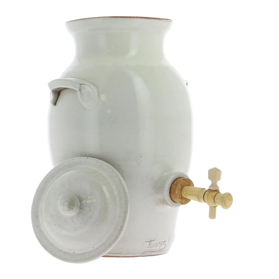 Vinaigrier en grès blanc 3L poterie artisanale Turgis (Blanc)