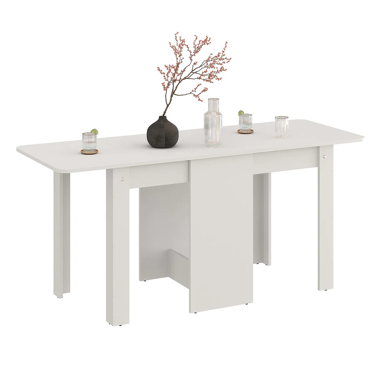 Komto Table a Manger Pliante Blanche - Table de Cuisine 2-4 Personnes, Pliable, Rabattable Gain de Place pour Petit Espace | MOVA 163 x 60 x 72,6 cm