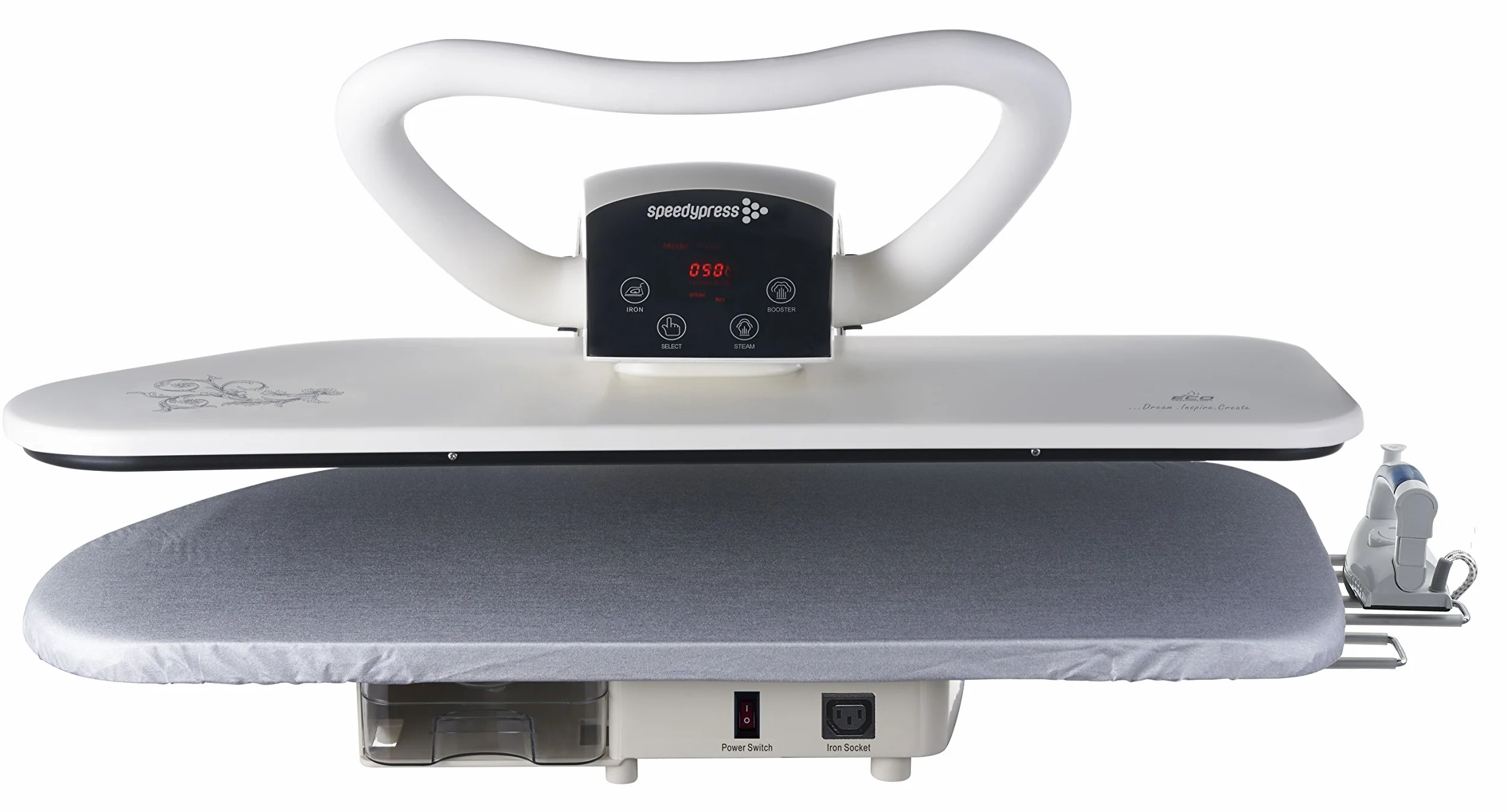 Presse à Repasser à Vapeur 101HD Professionnelle avec Grande Puissance de Vapeur, 101cm avec Support (+ Housse GRATUITE de Rechange et en Mousse et Cartouche de Filtrage d'Eau Supplémentaire)
