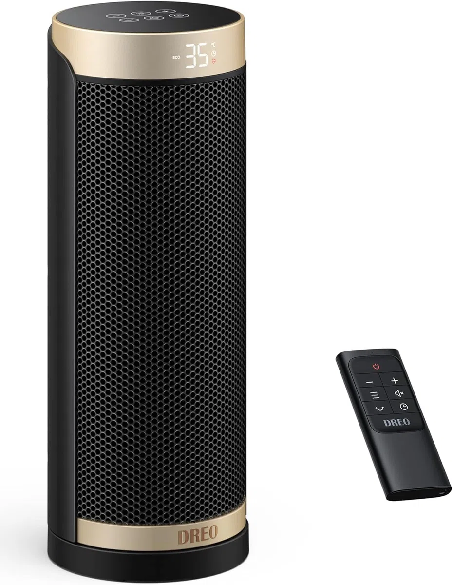 Dreo Chauffage d'appoint, électrique, céramique, PTC1800 W, Télécommande, Protection anti-basculement et anti surchauffe, Minuterie 1-12 h, 70° Oscillation, Solaris Slim H3