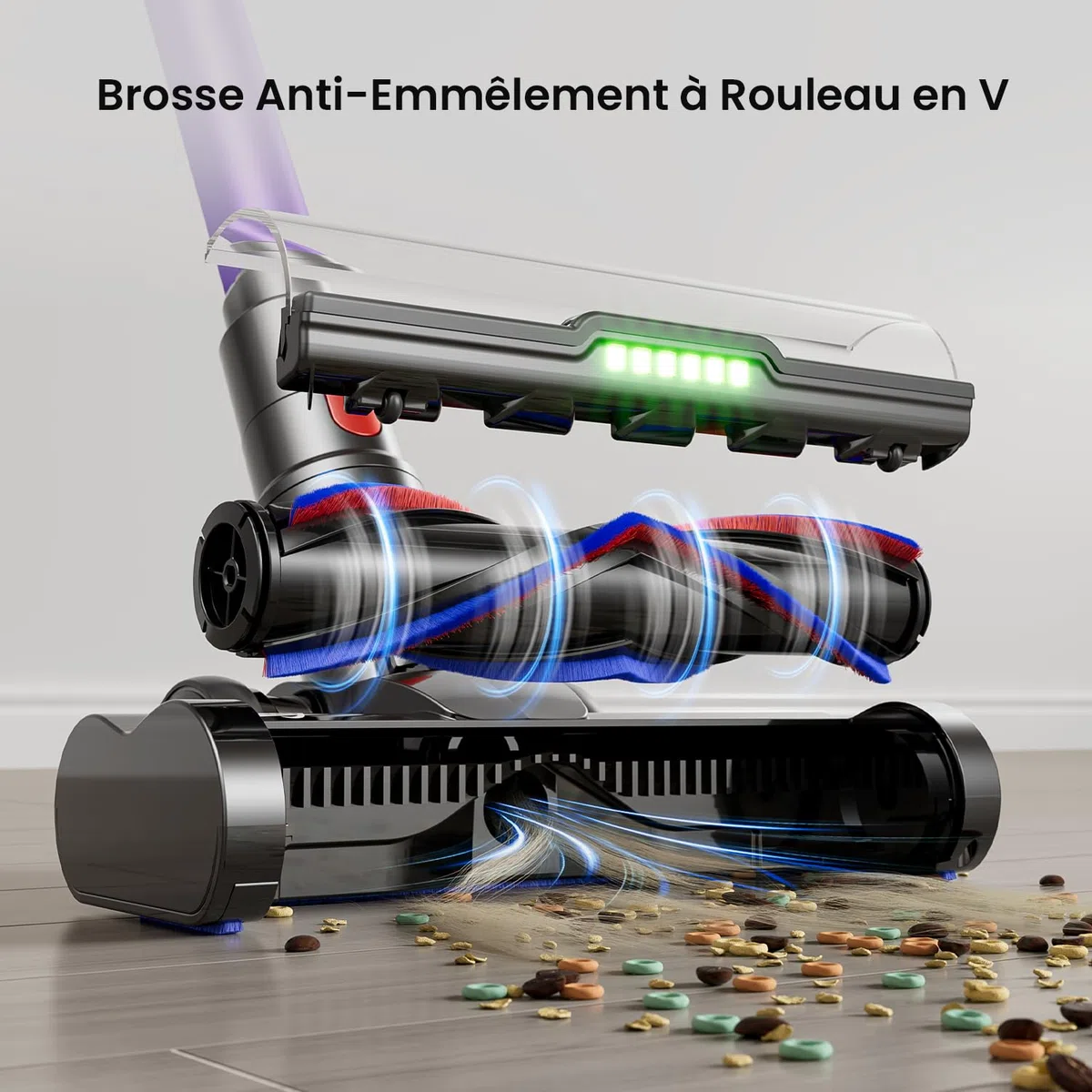 Aspirateur Balai sans Fil 55KPa 650W 70 Min, 1,8L Aspirateur sans Fil Puissant, Autoportant, Écran LED, Brosse Anti-Enchevêtrement, Pastille Parfumée, Poils d’Animaux Sols Durs Tapis Voiture