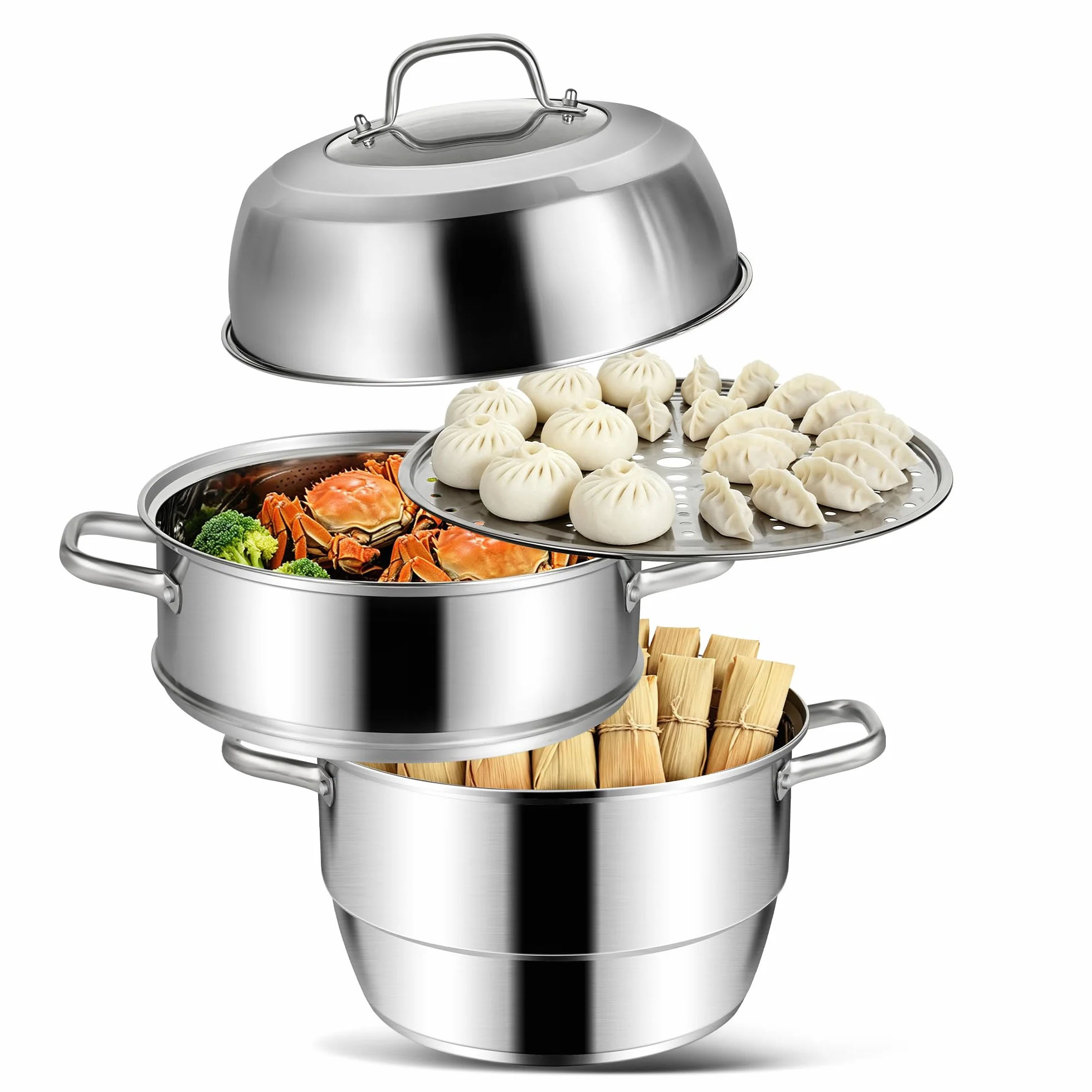 VENTION Cuiseur Vapeur INOX 34 cm, Cuit Vapeur Induction 3 Etages