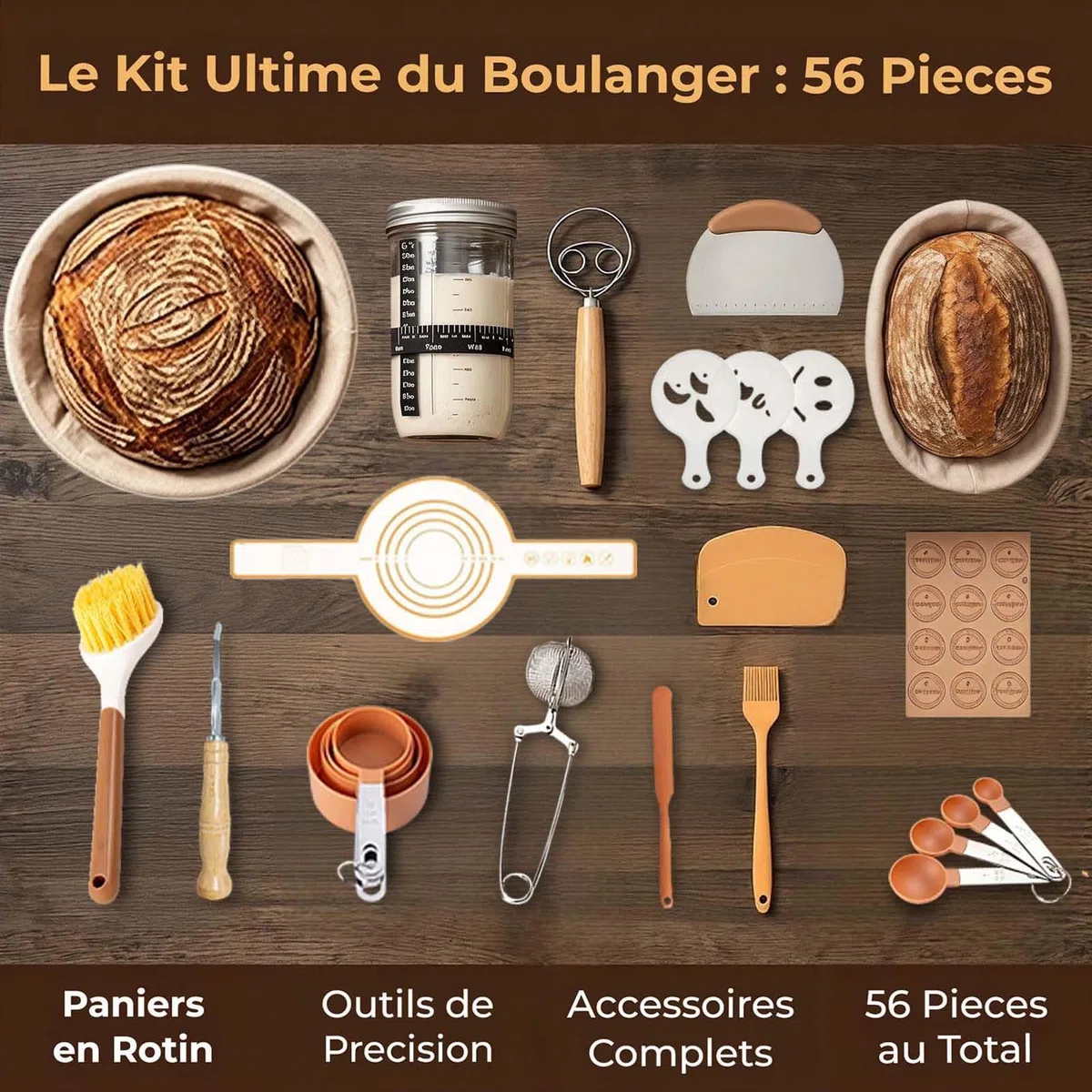 Banneton Pour Pain kit fermentation au levain ensemble d'outils pour la fermentation et la cuisson du pain 56 pièces pour débutants