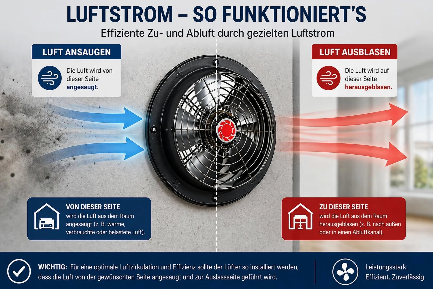 Uzman Ventilateur Axial Industriel RAF200-RAF350, 765-3700 m³/h Mural et de Fenêtre, 230 V (RAF250)