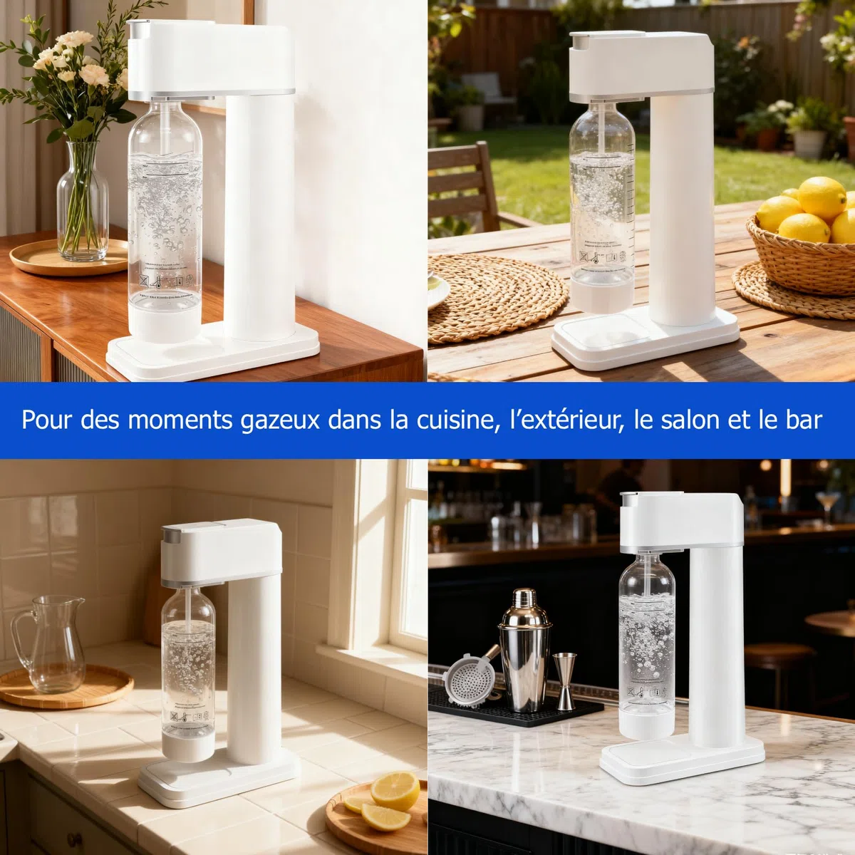 Machine à Soda Appareil à Gazeifier l'eau, Blanc A | inclus Bouteille PET 1 Litre, Sans BPA, Gazéification Domestique