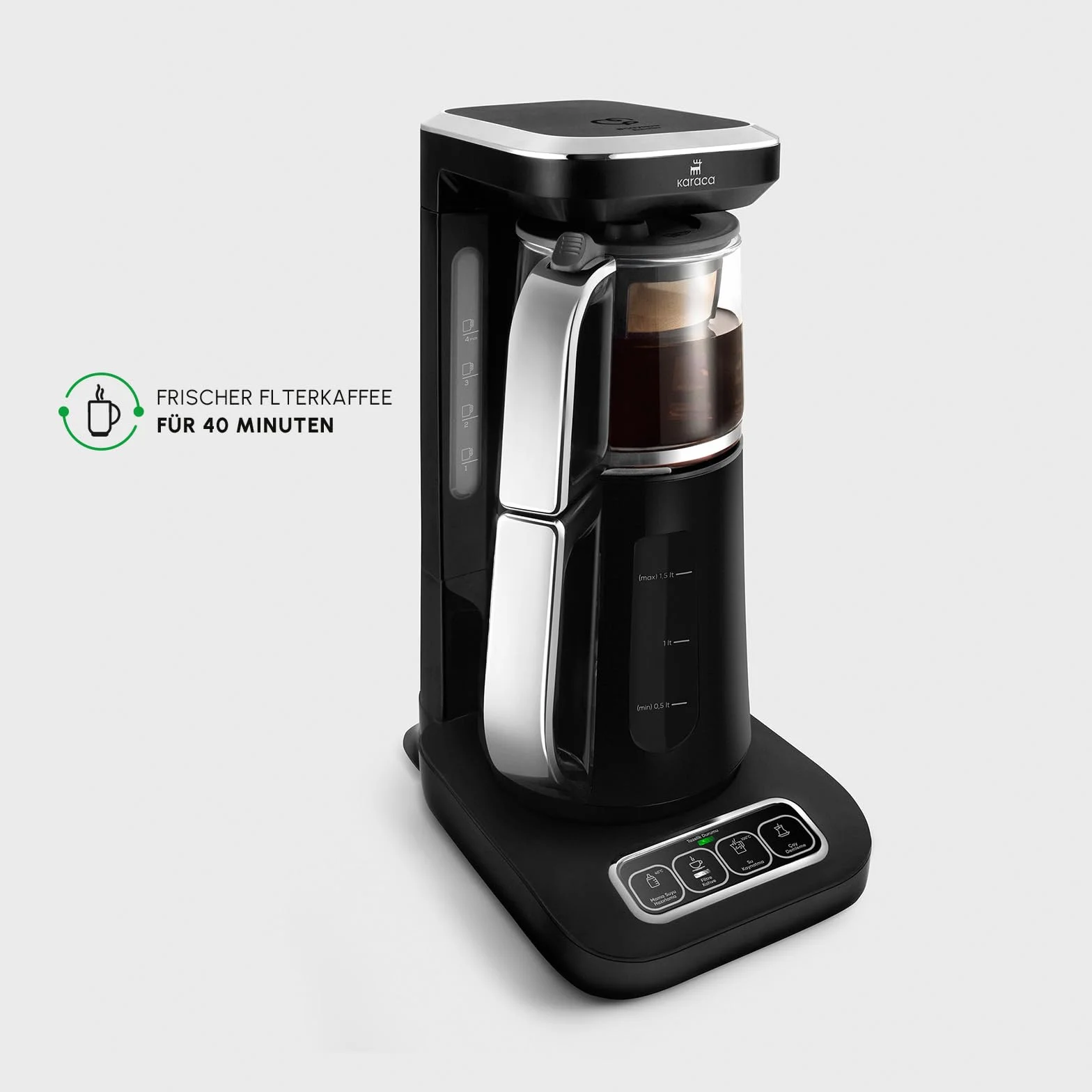 Karaca Caysever Robotea Pro 4-en-1 Theiere Electrique Automatique, Machine à Café Filtré, Bouilloire à Thé, Theiere avec Infuseur, 2500W, Chrome