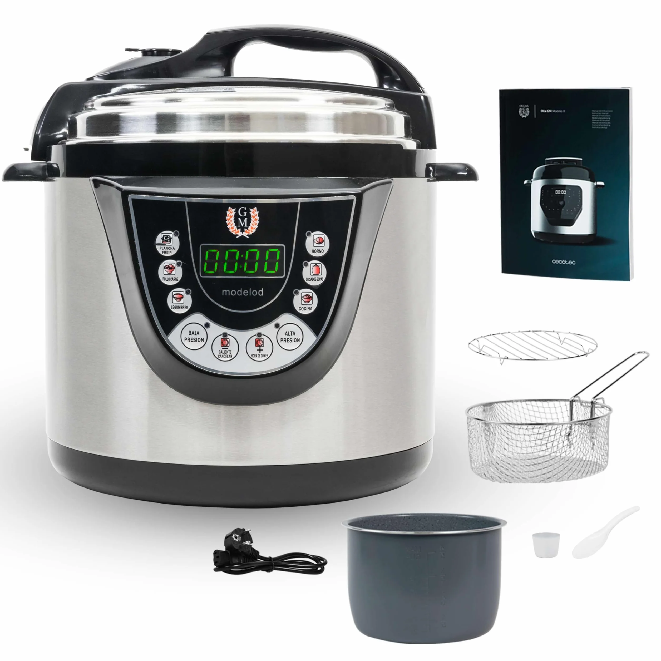 Cecotec Autocuiseur Électrique Programmable 6L GM Olla GM D+. 1000W, 12 Personnes, Programmable 24h, 9 Menus, 2 Pressions 60KPa, Mémoire, GM Core, Fonction Frire, Guidage Vocal, Sécurité, Cuve Daikin