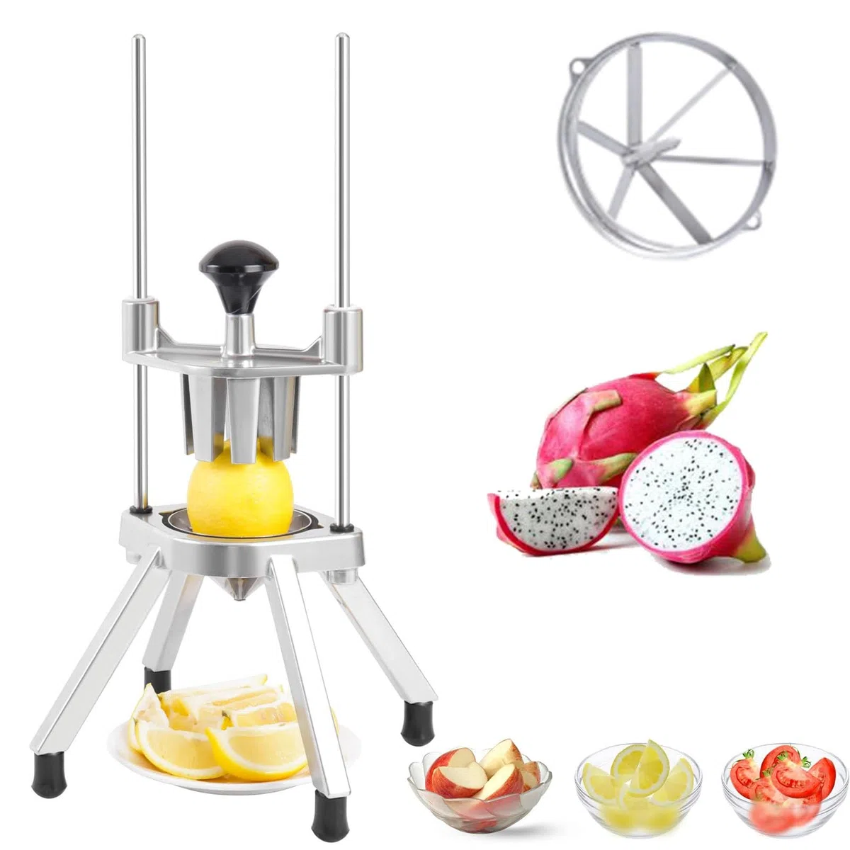 Coupe-citron commercial, coupe-citron avec deux 6 ou 8 quartiers, coupe-citron en acier inoxydable, coupe-fruits, coupe-citron, coupe-citron for fruits et légumes(8-Section)