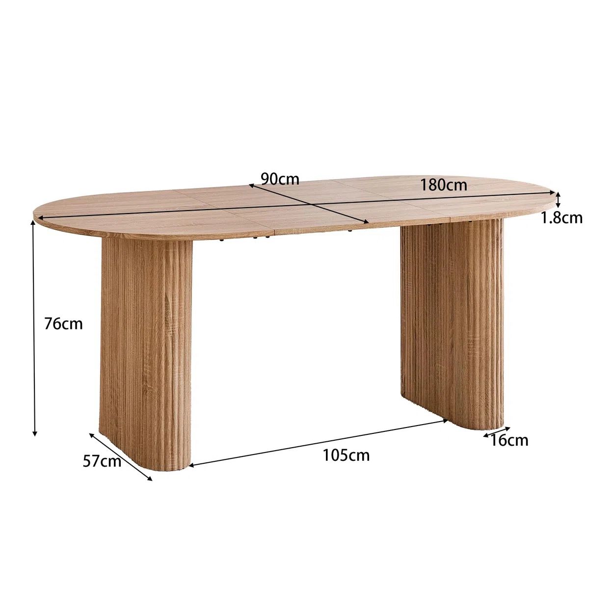 Grande Table à Manger Ovale 180 * 90cm, Table de Cuisine de Ferme avec Plateau en MDF (Finition Grain de Bois) et Pieds Elliptiques pour la Maison, Le Restaurant, Le Bureau. (Naturel)
