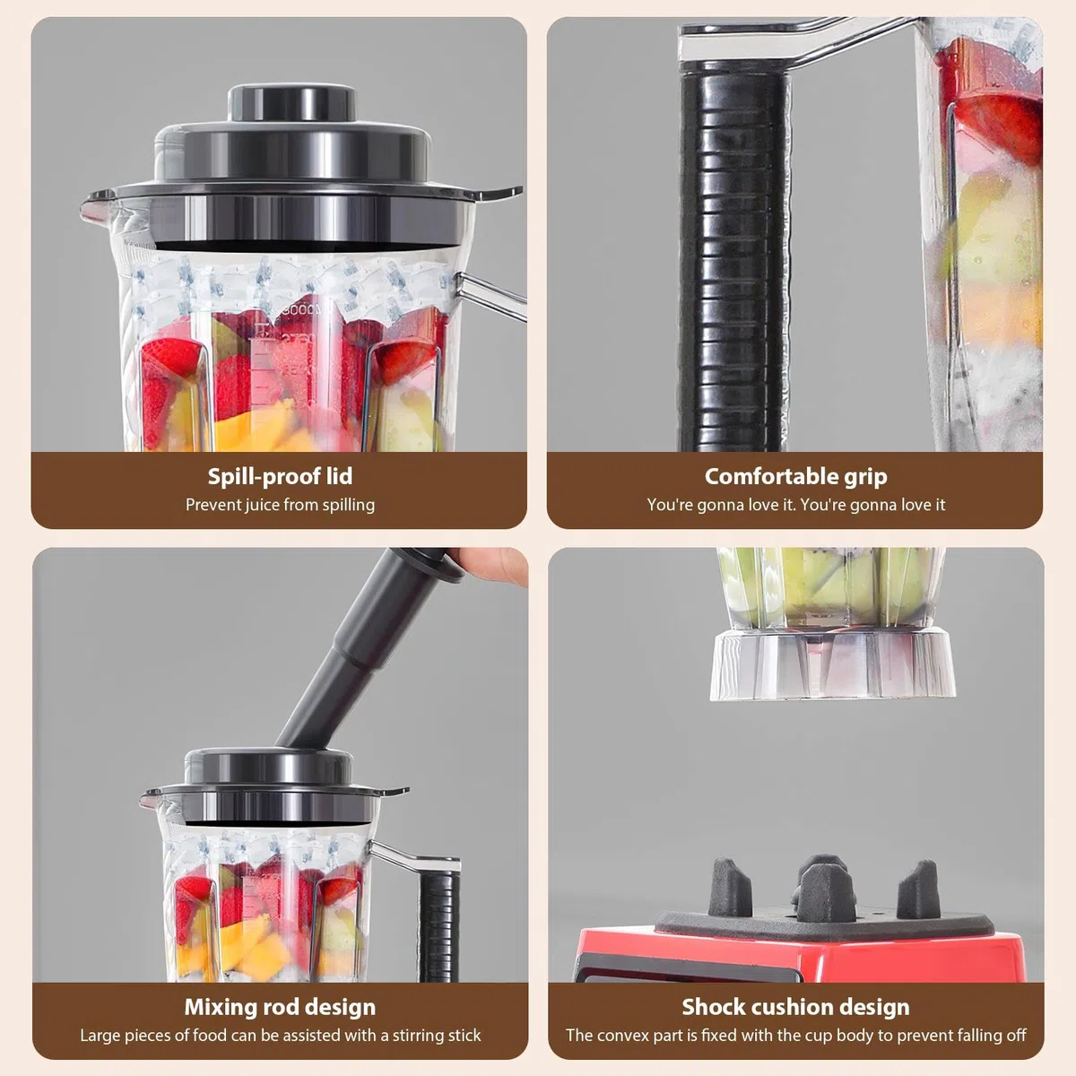 9500W 3-En-1 Blender Mixeur Multifonctions, Portables 3L+1.5L+0.5L Sans BPA,Blender Smoothie Professionnel,Lames en Inox,15 Réglages Vitesse,pour Smoothies,Shakes,Glace Pilée (3 en 1 Mixeur Blender)