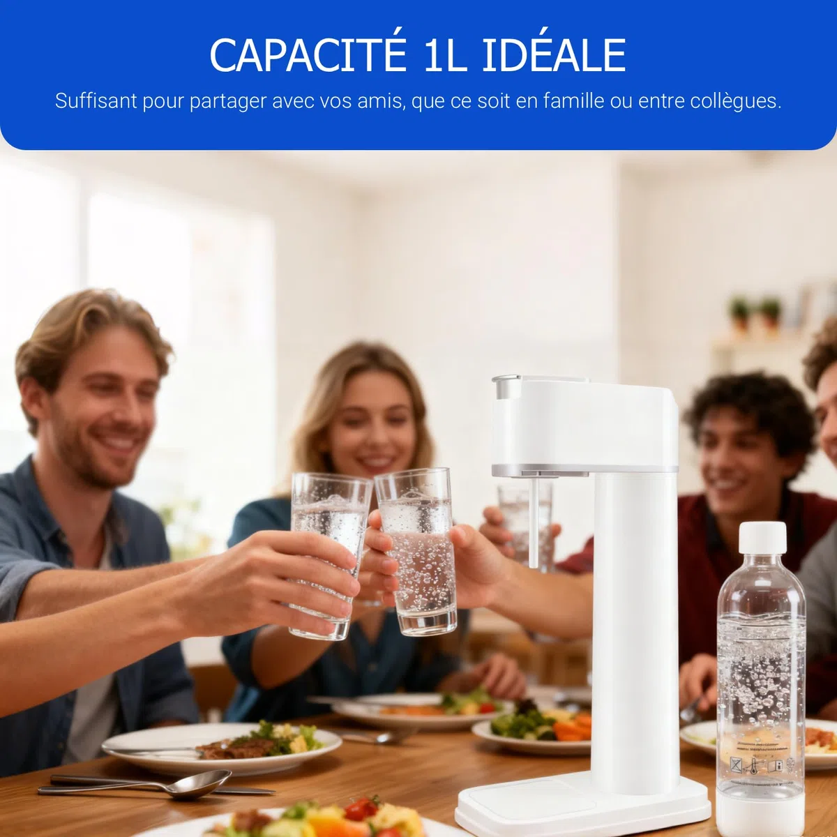 Machine à Soda Appareil à Gazeifier l'eau, Blanc A | inclus Bouteille PET 1 Litre, Sans BPA, Gazéification Domestique