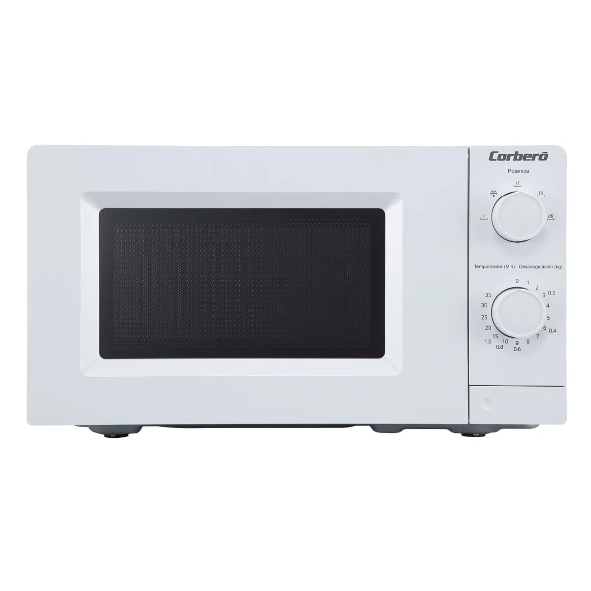 Corberó - Micro-ondes White Serie | CMICM250W | 19,5 l | 700 W | 5 niveaux de puissance | Fonction décongélation | Bouton poussoir | Minuteur 35 min | Plateau rotatif 24,5 cm | Blanc