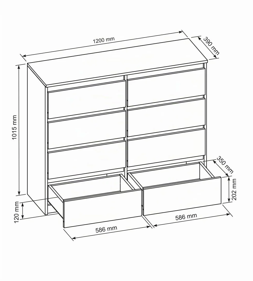 meble masztalerz Commode Chambre avec 8 Tiroirs - Meuble de Rangement pour Salon et Entrée Couloir - Spacieuse et Design - Blanc - 120x101,5x39 cm