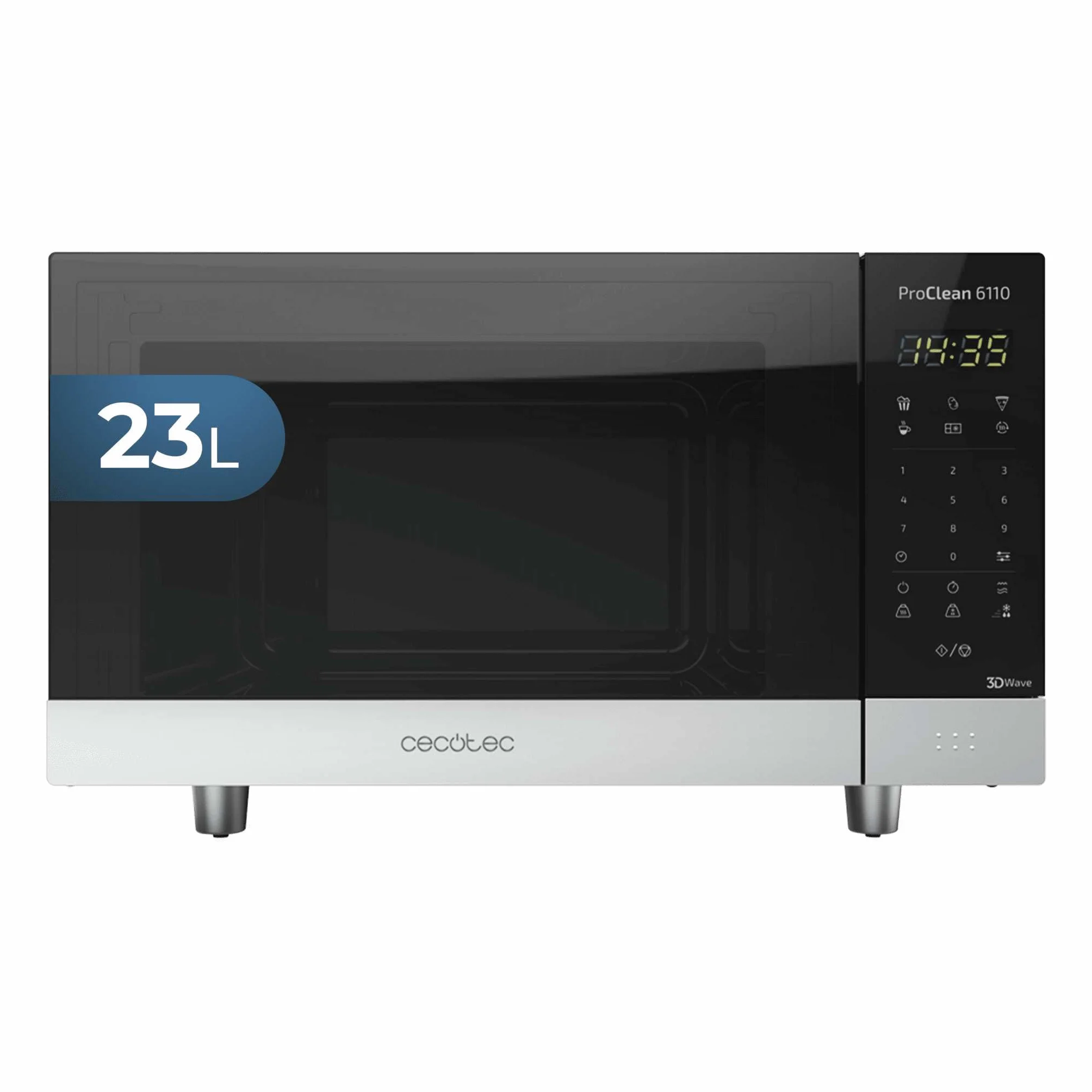 Cecotec ProClean 6010 - Micro-ondes Numérique ProClean 6010 avec revêtement Ready2Clean, Technologie 3DWave, 800 W, 23 l, Design élégant, Acier inoxydable, 8 programmes prédéterminés