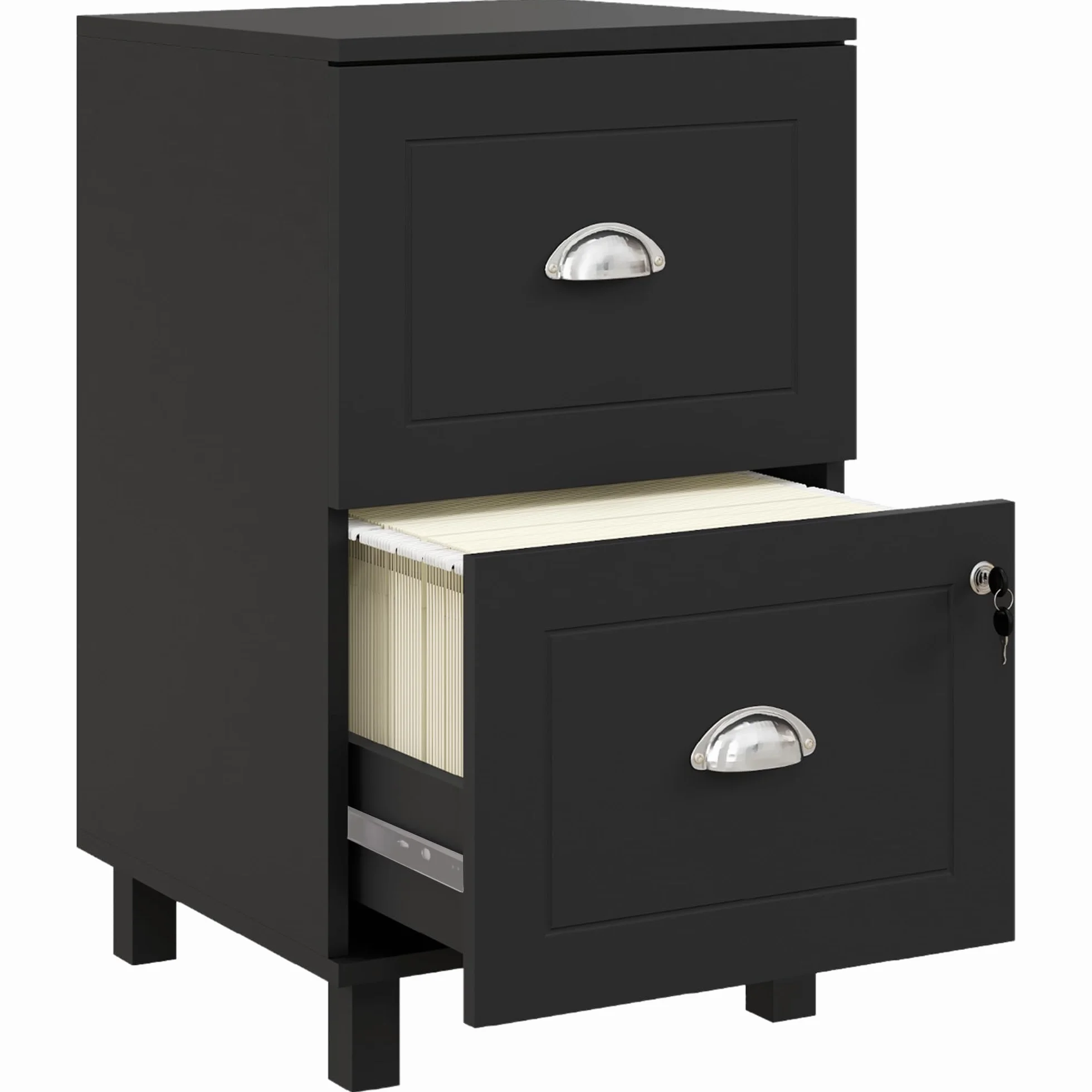 HOMCOM Armoire à tiroirs de Bureau Armoire à dossiers avec 2 tiroirs à tiroirs de Bureau avec serrures à dossiers Suspendus pour A4 et Letter 40x41,5x67,5 cm Noir