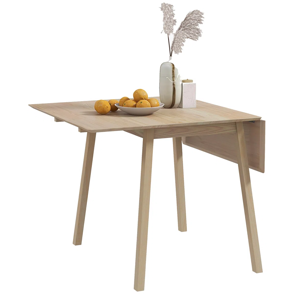 HOMCOM Table de Cuisine Pliable Table à Manger Pliante avec Plateau Rabattable en Bois pour 2 à 4 Personnes, Bois Naturel