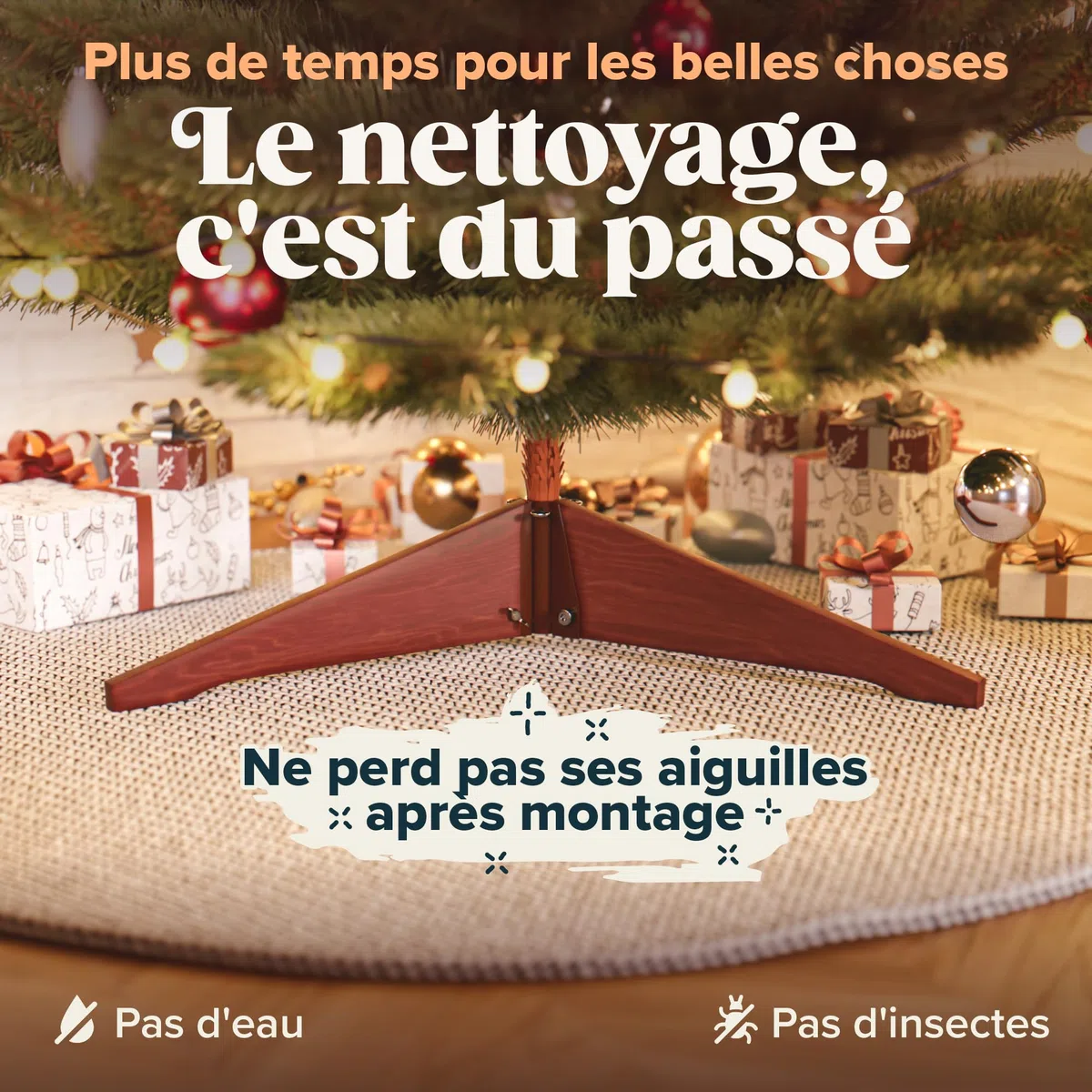 Sapin de Noël Artificiel Premium 90 cm - Gagnant du Test - Réalisme Exceptionnel, Branches épaisses, livré avec Support en Bois et Sac de Rangement – Pure Living